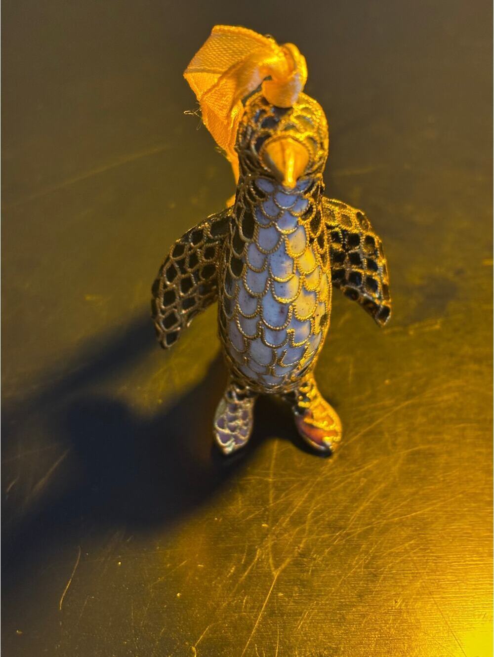 Penguin Ornament Black and Gold Mosaic Pattern